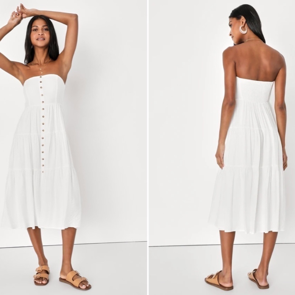 LULU's Casual Summer Bridal Brunch Beach Summer Honeymoon Midi Dress